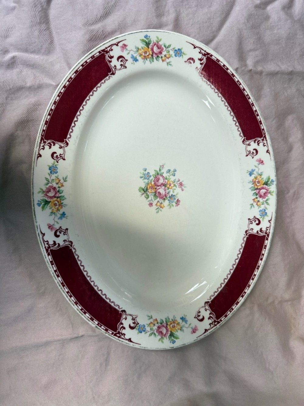 Vintage Homer Laughlin Oval Platter | Burgundy Floral 11.5"